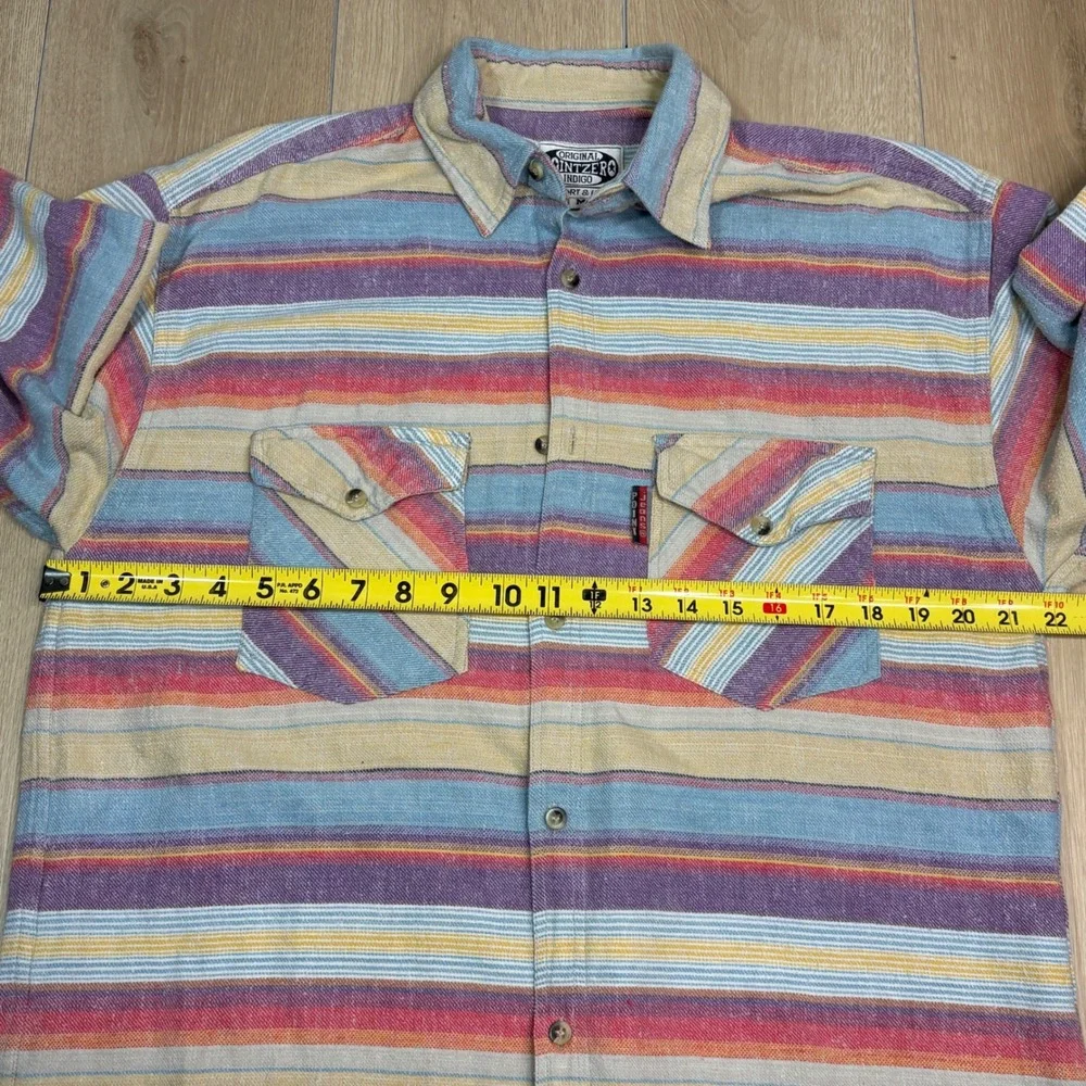 Point Zero Mens Multi Color Striped Cotton Button Down Flannel Shirt Medium